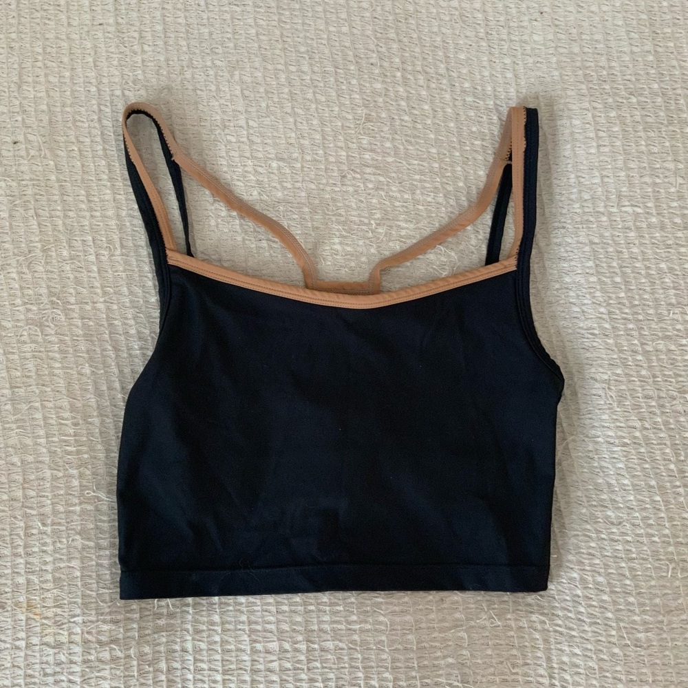 Nylora x Revolve Black Nude Double Layer Strappy Sports Bra Tank Crop Top Yoga